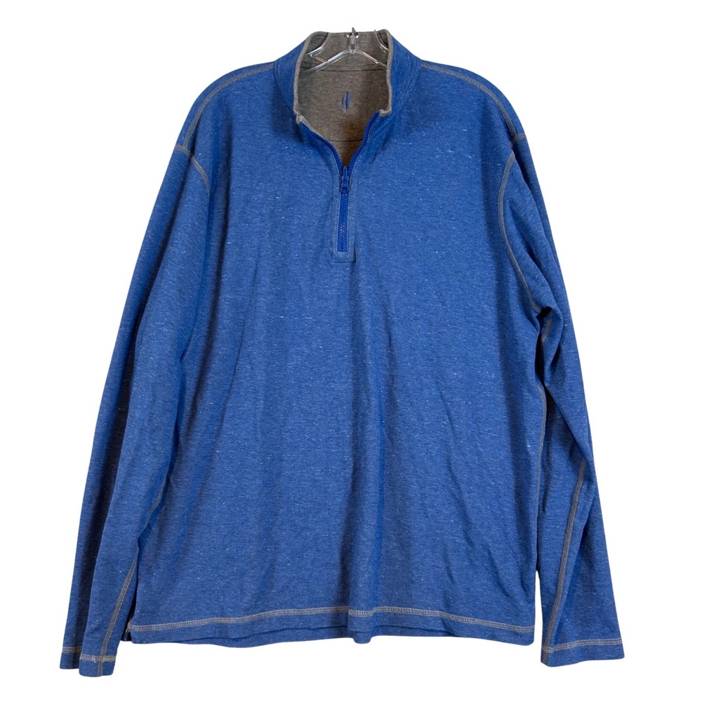 Johnnie-O Mens Blue Heathered Quarter Zip Pullover Surfer‎ Logo XL Athleisure